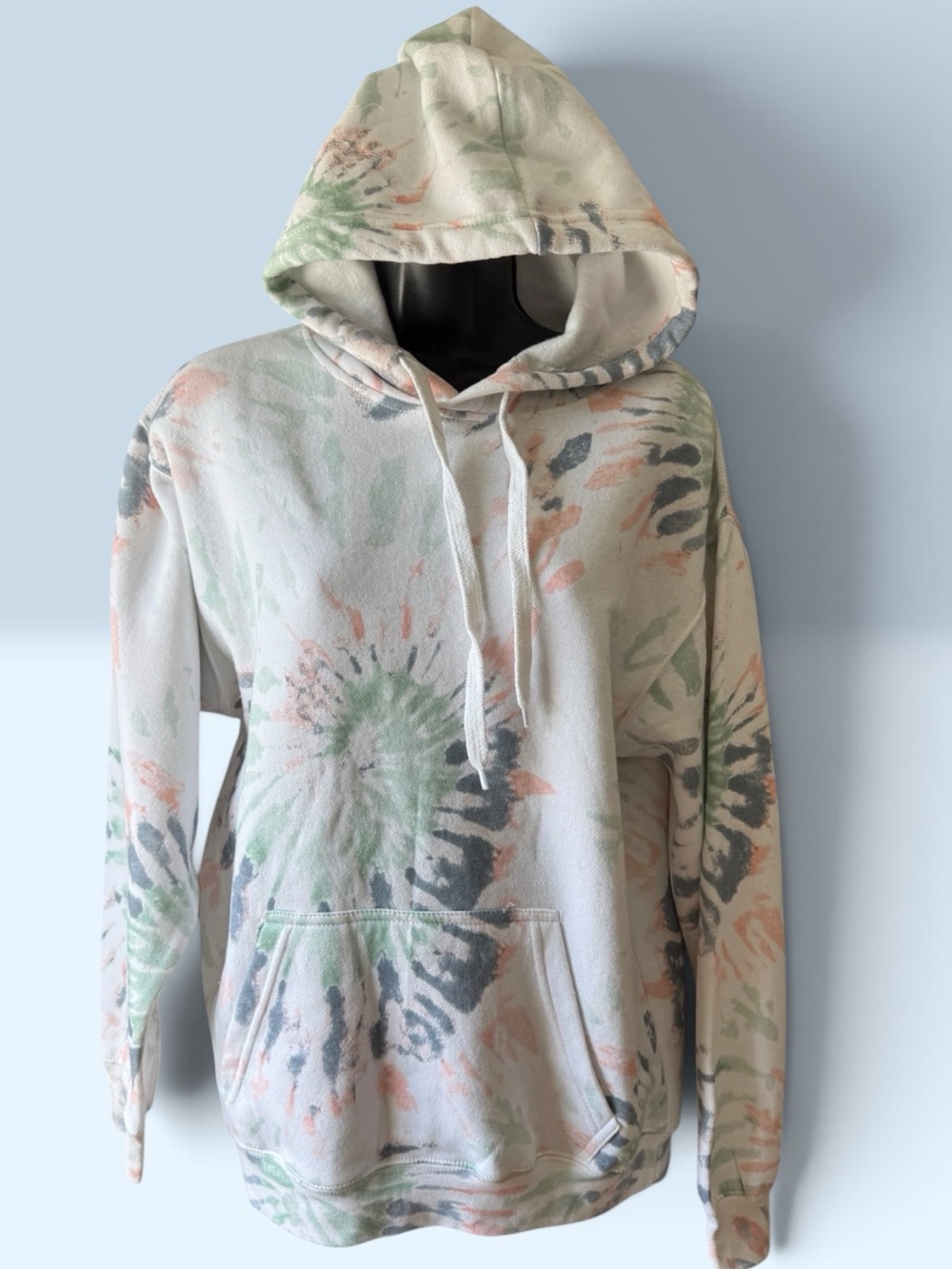 Dreamsicle Pastel Spiral Tie Dye Pullover Hoodie Muted Tones Oversi
